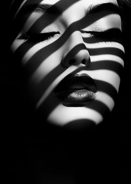 Monochrome Portrait with Shadow Stripes