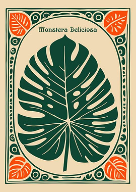 Monstera Deliciosa Leaf Illustration