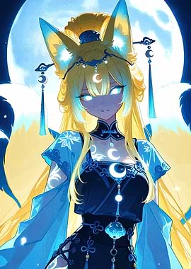 Anime Fox Girl with Moon Theme