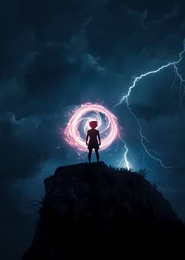 Silhouette on Cliff with Magical Portal
