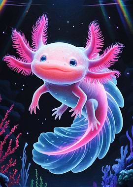 Cute Pink Axolotl in Dark Water