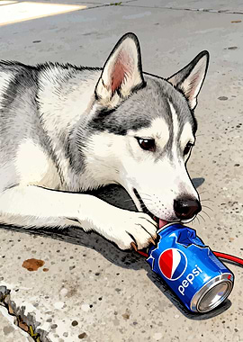 Husky with Pepsi Can