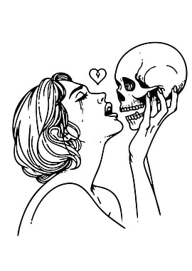 Woman and Skull Line Art