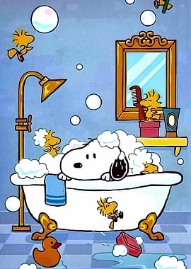 Snoopy and Woodstock in the bath