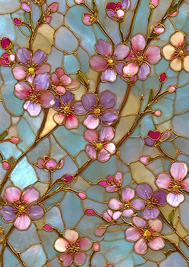 Stained Glass Cherry Blossom Pattern