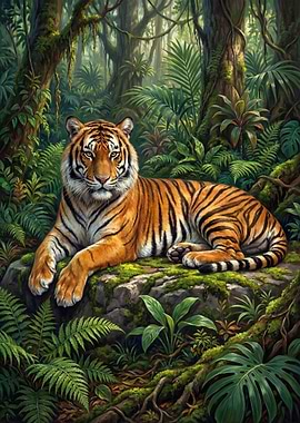 Tiger in Lush Jungle