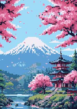 Japan mount fuji Pixel art