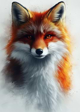 Fox Portrait with Watercolor Effect