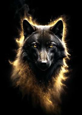 Golden Particle Aura Wolf Portrait