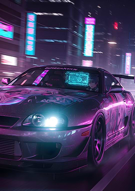 Cyberpunk Car in Neon Cityscape