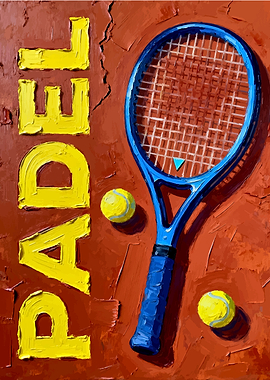 Padel Tennis Racket and Balls Painting