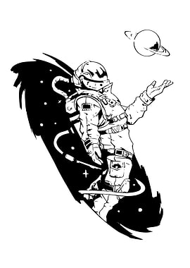 Astronaut and Planet Black and White