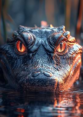 Alligator Close-Up with Glowing Eyes