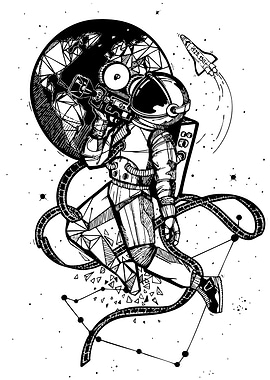 Astronaut in Space Black and White