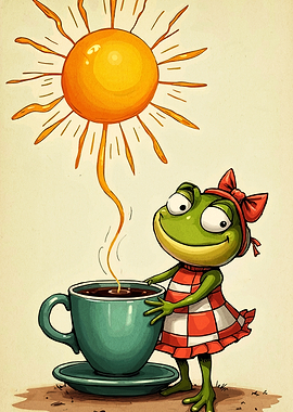 Frog with Coffee and Sunshine