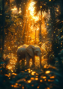 Elephant in a golden jungle