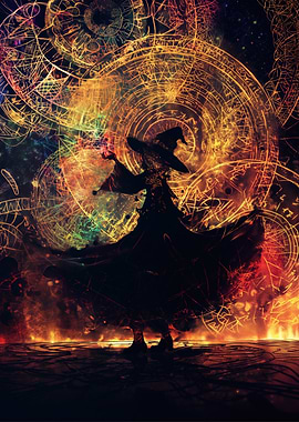 Silhouette Witch with Magic Circles