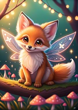 Cute Fox Fairy with Mushrooms