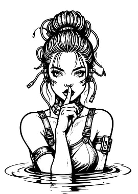 Cyberpunk Girl Shushing in Water