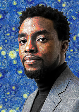 Chadwick Boseman Starry Night Portrait