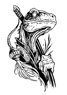 Dinosaur Warrior Black and White Illustration