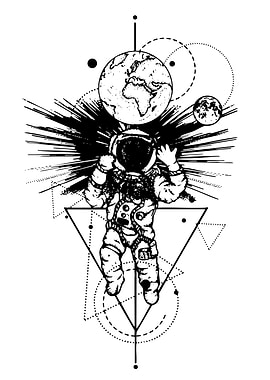 Astronaut with Earth and Geometric Shapes