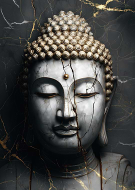 Cracked Buddha Statue with Golden Veins