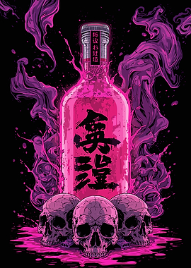 Pink Poison Bottle with Skulls