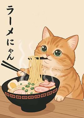 Cat eating ramen