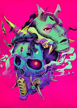 Cyberpunk Skull and Mask Illustration