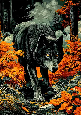 Wolf in Autumn Forest