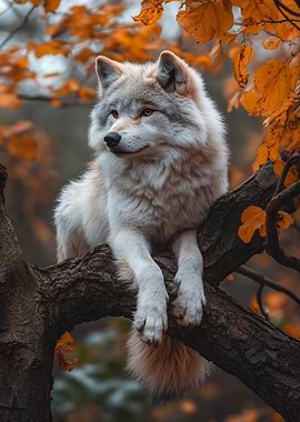 Wolf in Autumn Tree