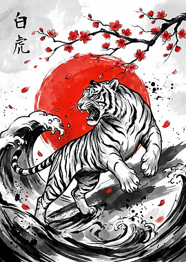 White Tiger Japanese Art
