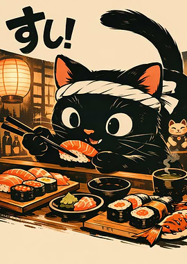 Cat Eating Sushi