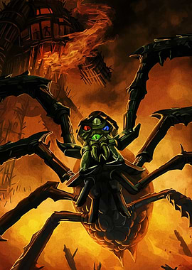 Giant Spider Monster in Burning City