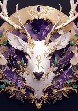 Ornate White Deer with Gold Accents