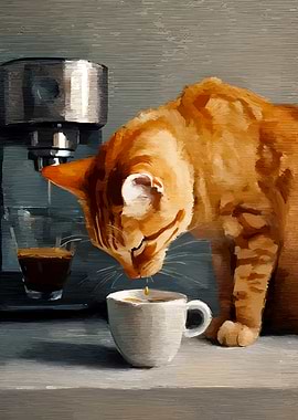 Cat and Coffee Machine Art