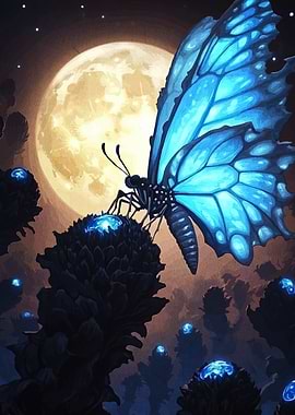 Blue Butterfly on Glowing Flower