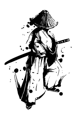 Black and White Samurai Illustration