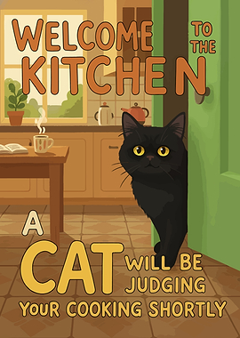 Welcome Kitchen Cat Judging Cooking