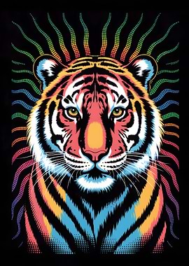 Colorful Tiger Portrait on Black Background