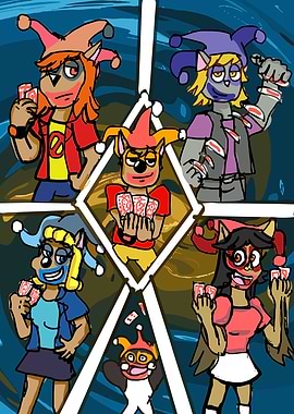 Cartoon Jesters Playing Cards Illustration