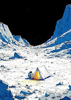 Astronaut Camping on a Lunar Landscape