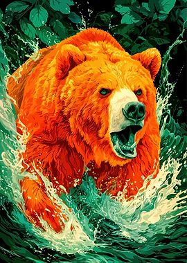 Roaring Bear in Water