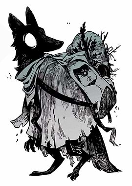 Stylized Wolf Character with Backpack Illustration