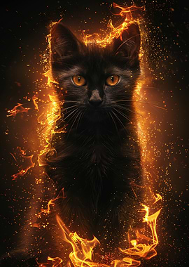 Black Cat Surrounded by Fire