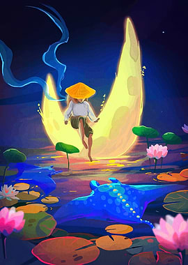 Moonlit Pond Serenity