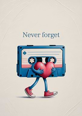 Never Forget Cassette Tape with Heart