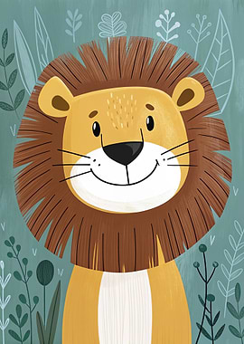 Cute Cartoon Lion Portrait Illustration