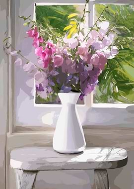 Floral Still Life by Window